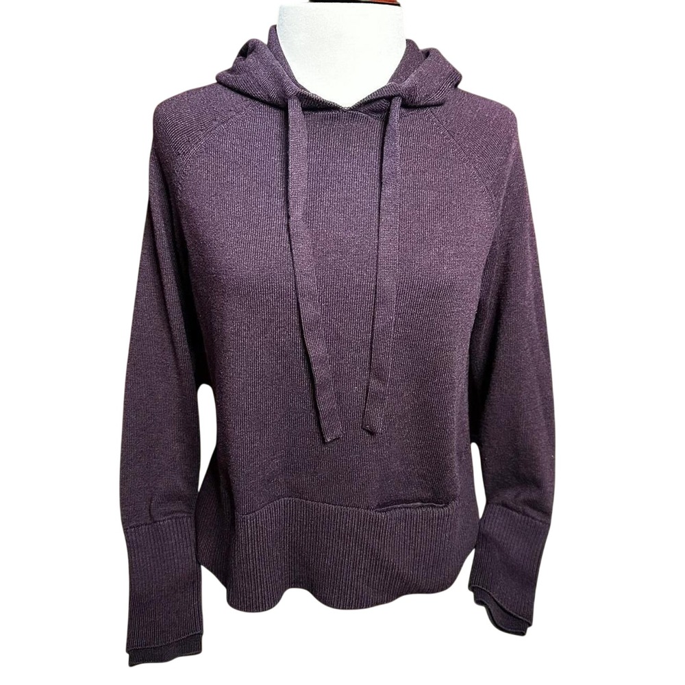 Athleta Hoodie Purple Merino Wool Blend Split Back Knit Sweater XS Athleisure